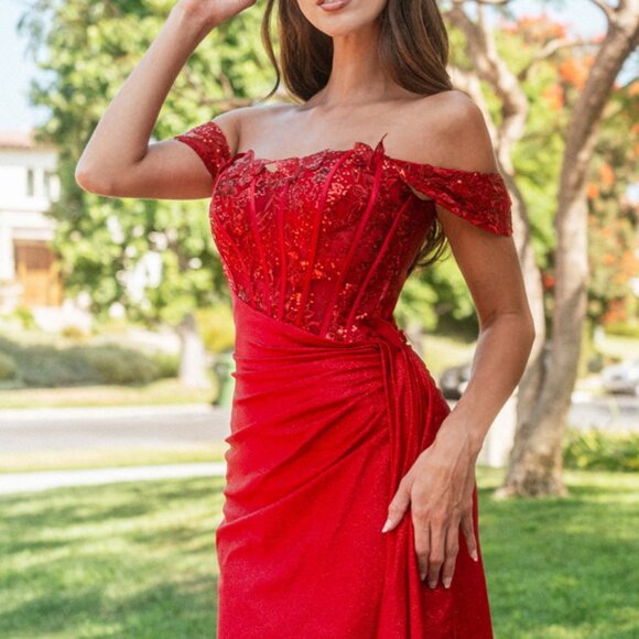 NEW FORMAL OFF SHOULDER SHORT BODYCON DRESS W/ SEQUINS EMBROIDERY GL GS3509 - Picture 1 of 10